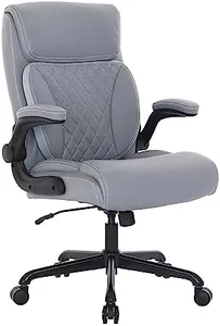 Youhauchair Executive Office Chair, Ergonomic PU Leather Computer Desk Chair with Lumbar Support, Flip-up Armrests and Adjustable Height, for Home Office, Grey