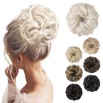 REECHO Messy Bun Hair Piece, Thick Tousled Updo Elastic Hair Bun Hair Piece for Women Synthetic Ponytail Extensions Messy Hair Bun Donut Hair Accessories Hair Scrunchies - Platinum Blonde