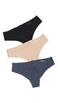 Calvin Klein Women's Invisibles Seamless Thong Panties, 3 Pack, Speakeasy/Light Caramel/Black, Medium