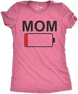 Womens Mom Battery Low Funny Sarcastic Graphic Tired Parenting Mother T shirt (Heather Pink) - M