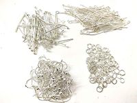 Combo of Jewellery Making Kit of Head pins, Eyepins, Jump Rings, Ear Hooks Clasps for Earring/Necklace/Bracelet/Jewellery Making and Other Crafts (100 Pieces Each, Silver)