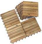 VICTORY RELAX Acacia Wood Flooring Interlocking Deck Tiles for Patio Decor 9 PCS 6 Slats - Waterproof Indoor & Outdoor Decor - Balcony Garden Decking Tile (11,81 * 11,81 * 0,94 Inches), Natural