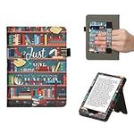 kwmobile Case Compatible with Amazon Kindle Paperwhite 11 Generation 2021 Case - Cover for Kindle Paperwhite Case w/Stand Strap Library Motto Multicolor