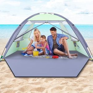 Happy Travel Beach Tent Sun Shelter for 3/4/5/6/7/8 Person, Portable UPF 50+ UV Protection Beach Shade Canopy for Family & Baby, Lightweight & Easy Setup Beach Cabana with 3 Ventilation Mesh Windows