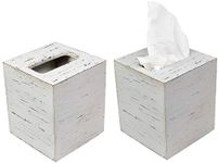 EXCELLO GLOBAL PRODUCTS Rustic White Barnwood Tissue Box Cover: Tissue Cube Box Includes Slide-Out Bottom Panel. Perfect for Farmhouse Bathroom Decor (Pack of 2)