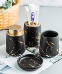 3 Piece Painted Ceramics Creative Bathroom Accessories Set Durable Includes Lotion Dispenser Toothbrush Holder Soap Dish Ideas Home Gift for Ware Home Decor (Matte black（four piece）)