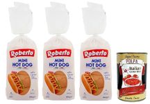 3 x Roberto Mini Hot Dog Bread, Pack of 300 g, Each Pack Contains 8 Hot Dog Buns + Italian Gourmet Polpa di Pomodoro 400 g Tin