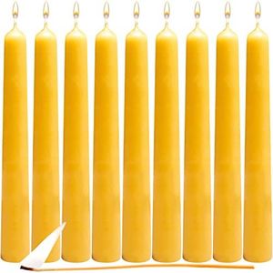 Beeswax Taper Candles 100% Natural Pure Refined Unscented and Decorative - with Chemical Free Cotton 12 Pack BOUNS Get a Free DRIPLESS Beeswax Lighter Wick Made in USA Since 1956 4 Hours