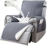 100% Waterproof Recliner Chair Covers with Pocket, Non Slip Recliner Covers for Recliner Chair, Washable Reclining Chair Cover for Kids, Pets, Dogs, Light Grey
