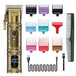 Hatteker Professional Hair Clipper for Men, Cordless Rechargeable Hair Trimmer Eletric Beard Shaver Barber Gromming Kit LED Display (Gold)