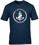 Hippowarehouse Personalised name captain anchor unisex short sleeve t-shirt (Specific size guide in description) Navy Blue