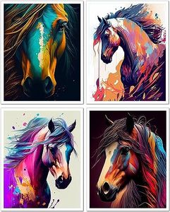 TOCDGOO Horse Wall Art Prints - Watercolor Animal Painting Print - Wild Horse Wall Decor Rustic Typographic Canvas Posters for Bathroom Bedroom Home Decor, 4-Set (8"x10" Unframed) - Horse Wall Decor