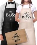 Moanlor Art Funny Couple Aprons Set for Engagement,Bridal Shower,Wedding-Cute Anniversary Christmas Gifts for Couple,Newlywed Gift,Adjustable His and Her Aprons 2-piece, Black Beige, Large