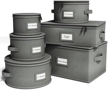 Hard Shell China Storage Containers – 6 Piece Set for Storing Dinner Plates, Salad Plates, Mugs, Quilted Dividers for Safe Moving and Seasonal Storage, Grey