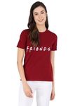 KRYASHIYA Polycotton Material Regular Fit Half Sleeves Tshirt Round Neck Printed Friends Summer Wear Casual Tshirt for Women (L, Maroon)