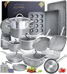 Home Hero Pots and Pans Set Non Stick - Induction Compatible Kitchen Cookware Sets + Bakeware Sets - Non Stick, PFOA Free, Oven Safe Pot and Pan Set Nonstick (23 Pcs - Granite)