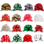 DIYDEC 16pcs Christmas Pull Bows, Lovely Xmas Baskets Bows Green and Red Present Wrapping Ribbon Bow for Christmas Party Present Wrapping Accessory