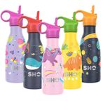 SHO Kids Bottle - Original 2.0 - Ultimate Insulated, Double Walled Stainless Steel Vacuum Flask & Water Bottle - 12 Hours Hot & 24 Hours Cold - 260ml - BPA Free (260ml, Unicorn with Straw Lid)