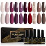 Shining She Nail Polishes, 10 Colours Beige Taupe Purple Red Brown Gold Glitter Gel Polish Set Soak-Off UV/LED Nail Polish Gel for Nail Art Salon DIY Home, 8ML