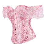 Women's Lace Boned Overbust Corset Bustier Lingerie Bodyshaper Renaissance Top, Pink, Medium