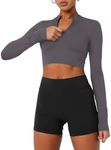 LASLULU Womens Zip Up Jackets Crop Tops Compression Sweatshirts Long Sleeve Half Zip Yoga Sports Pullover Tops Outwear(Dark Gray X-Large)