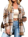 IN'VOLAND Women's Plus Size Flannel Plaid Shacket Button Down Long Sleeve Flannel Shirts Casual Lapel Fall Jacket