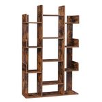 VASAGLE Bookshelf, Tree-Shaped Bookcase with 13 Storage Shelves, 86 x 25 x 140 cm, with Rounded Corners, Rustic Brown LBC67BXV1