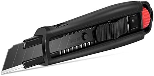 HAUTMEC 18mm Extra Heavy Duty Utility Knife with Double Lock Mechanism, Auto-Lock and Ratchet- Lock for Double Safety, SK2 Sharp Black Blade for Industrial or Construction Applications HT0136