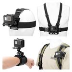 K&F Concept 4-in-1 Adjustable Chest Strap, Head Mount, Wrist Band, Backpack Clip, with Phone Holder, Compatible with Action Cameras (Black)