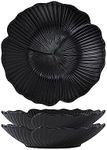 Jusalpha Set of 3-Japanese Style Flower Petal Shaped Porcelain Dinner Plates, Versatile Circular Serving Plates for Breakfast, Salad, Steak Dinner, PL019 (8 Inches, Black)