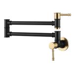 Pot Filler Faucet Black Gold, Wall Mount Stove Faucet for Kitchen Sink, Brass Kitchen Pot Faucet Over Stove, Pot Filler Folding Faucet with Single Hole 2 Handle