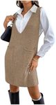 MakeMeChic Women's Casual Sweater Dress V Neck Sleeveless Knit Short Sweater Dresses with Pocket Khaki Small