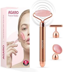 AGARO 3-In-1 Electric Rose Quartz Face Roller, Facial Roller Kit for Face, Eye, Neck, Jade Roller, Anti-Aging Facial Massager for Anti-Wrinkles, Skin Firming and Lifting, (Rose Gold)