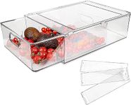 House of Quirk Acrylic Refrigerator Organizer Bins With Pull-Out Drawer, Stackable Fridge Drawer Organizer Set With Handle, Bpa-Free (Large 6L), 34 X 25.40 X 10.90 Centimeters, Transparent