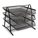 Trintion Letter Tray Mesh Letter Tray 3 Tier Office Filing Trays Holder In Tray Desk Organiser Tidy Document Paper Tray File Storage Metal Filling Collection Desk Organiser for Home & Office (Black)