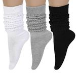 SHCHME Slouch Socks, 3 Pairs Women Slouch Sock Long Cotton Knit Long Knee High Socks Scrunch Socks For Woman (3 Pairs, 3 Colors)