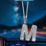 M Shape Bling Crystal Pendant Car Accessories for Women, Hanging Cute Rhinestone Rear View Mirror Accessories, Charm Interior Car Decorations for Girls, Wife, Valentine's Day, Christmas - Rainbow M