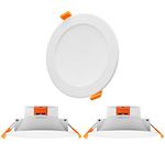 ENUOTEK Dimmable 12W LED Large Downlights Kitchen Bathroom Ceiling Recessed Lamps 1100Lm CCT Selectable 3000K 4000K 5000K 230V Cut Out Diameter 110-135MM IP44 Dampproof 3 Lamps