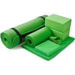 BalanceFrom GoYoga 7-Piece Set - Include Yoga Mat with Carrying Strap, 2 Yoga Blocks, Yoga Mat Towel, Yoga Hand Towel, Yoga Strap and Yoga Knee Pad (Green, 1/2"-Thick Mat)