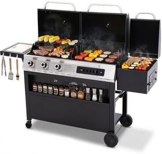Sophia & William 3-Burner Gas and Charcoal Grill Combo with Offset Smoker - Dual Fuel BBQ Grill, 840 sq. in. Cooking Area, Heavy Duty Propane Barbecue for Outdoor Patio Cooking, Black