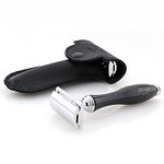 Haryali London Safety Razor - with Black Leather Pouch Double Edge Safety Razor - Elegant and Unique Design Saftey Razors - Black Color - Safety Razors for Men and Women