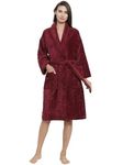 Trident Classic 100% Cotton Shawl Collar Bathrobe, Dressing Gown, Super Soft, Absorbent - Perfect for Gym, Shower, Spa, Hotel Robe, Vacation- Medium - Wine