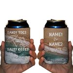 Custom Wedding Can Cooler- Sandy Toes And Salty Kisses - Beach Destination Wedding Theme Can Coolers (150)
