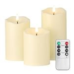 COVEGE Flickering Flameless Candles with Remote, Most Realistic LED Candles with Timer, Set of 3 Battery Operated Candles for Valentines Home Wedding Birthday Decoration (Classic Ivory