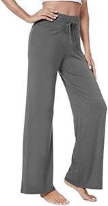 QUALFORT Women's Bamboo Lounge Wide Leg Pants Stretchy Casual Bottoms Soft Pajama Pant Plus Size Sleepwear, Dark Grey, XX-Large