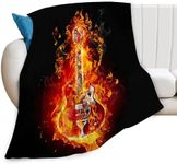 Guitar Music Blanket Guitar with Flames Decor Throw Blanket Gifts for Girls Boys Guitar Lover Winter Couch Bedding Super Warm Soft Plush Lightweight Fleece Flannel Blanket for Kids Adult Women 50"X40"