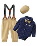 ZOEREA Baby Boy Clothes Infant Tuxedo Long Sleeve Gentleman Outfits + Suspender Pants + Bowtie + Beret Hat Baby Boy Suit Set Royal Blue