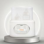 BAYBEE Duowarm 10-in-1 Bottle Warmer for Baby Milk & Food | Electric Double Bottle Sterilizer & Heater with LED Touch, Timer, Auto Shut-Off, Night Light for Defrosting & Sterilizing, White, 1 Count