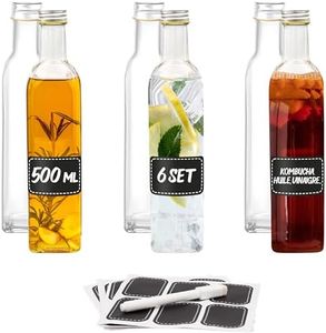 6 Bouteilles en Verre Vides - 500ml - 6 Étiquettes et Marqueur - Bouteilles pour Liqueurs, Huile, Vinaigrette