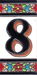 TORO DEL ORO House Numbers - Numbers & Letters on Enamel Ceramic Tile - Hand Painted Technical Dry Rope - Names & Address - Medium Flower Design 5.5 x 10.5 cm (Number Eight"8")